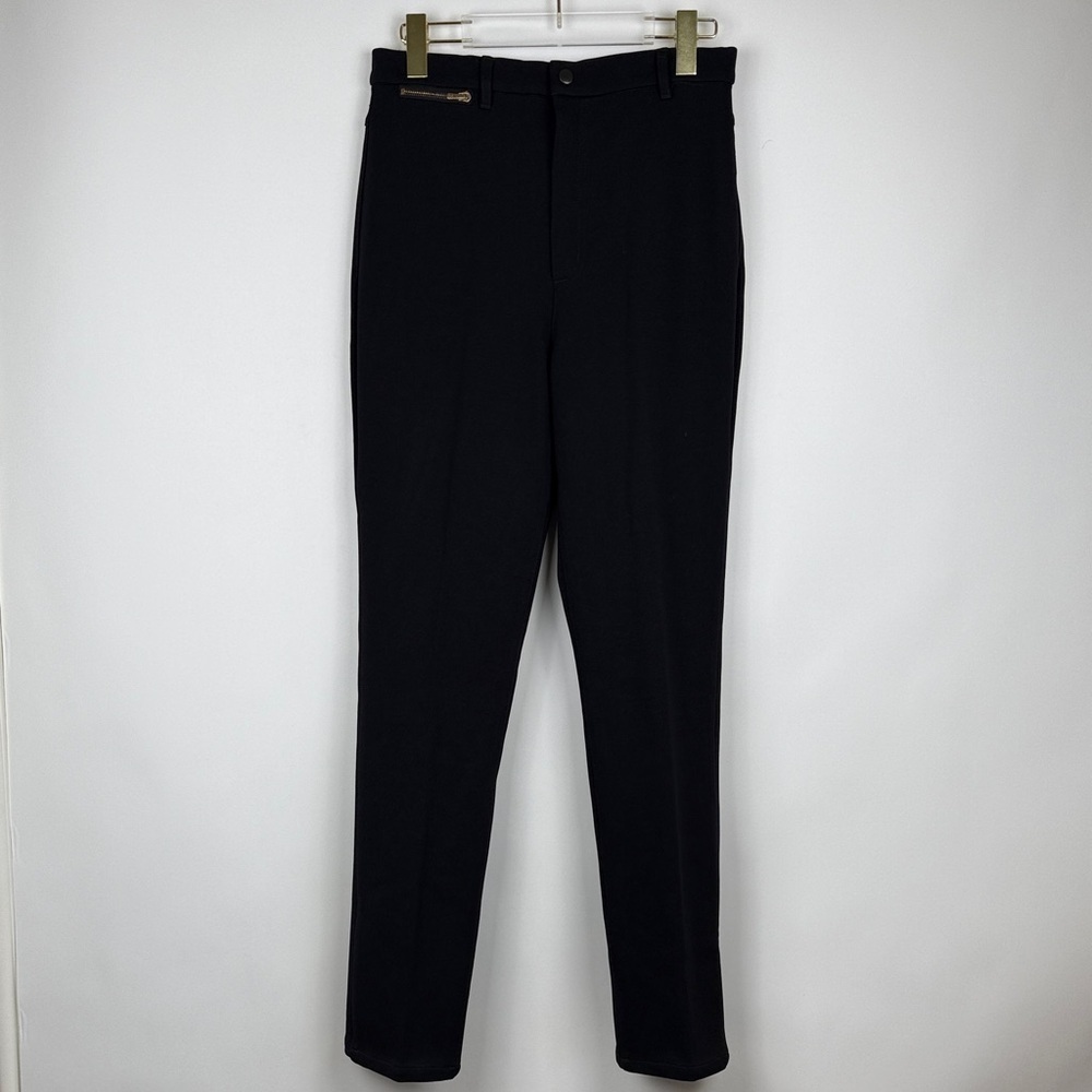St. John Sportswear Marie Gray Black Straight Leg Pants Gold Zipper Pocket 10